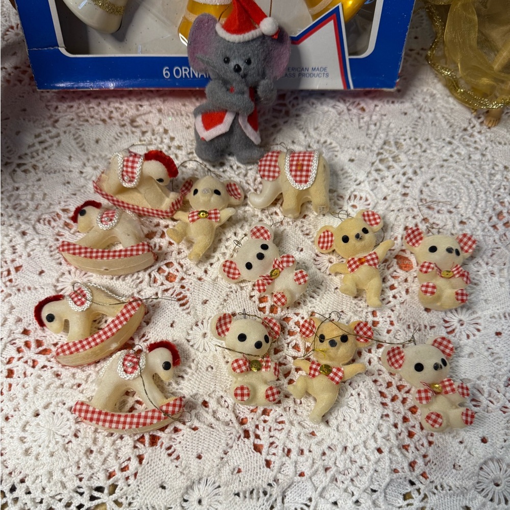 Vintage Flocked Christmas Tree Ornaments